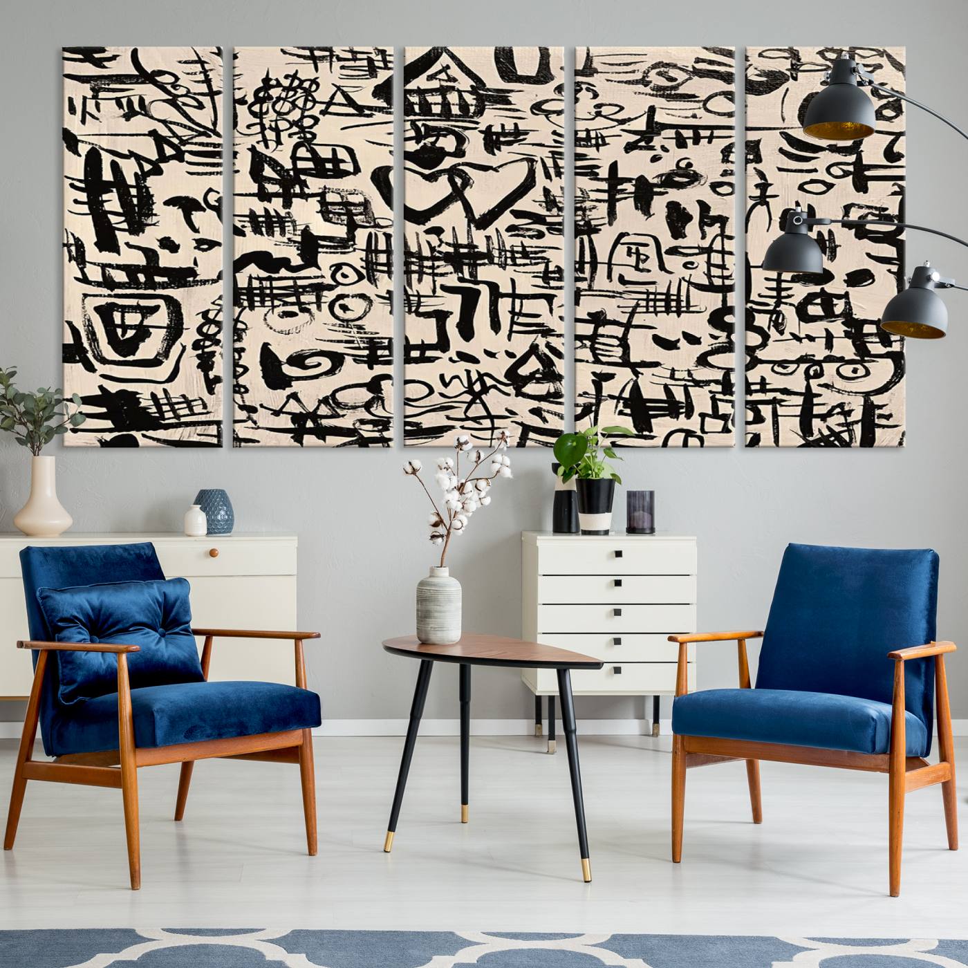68273-MGV-CV-36X24-Abstract Love and Chaos Canvas Print, Black Symbols on Beige