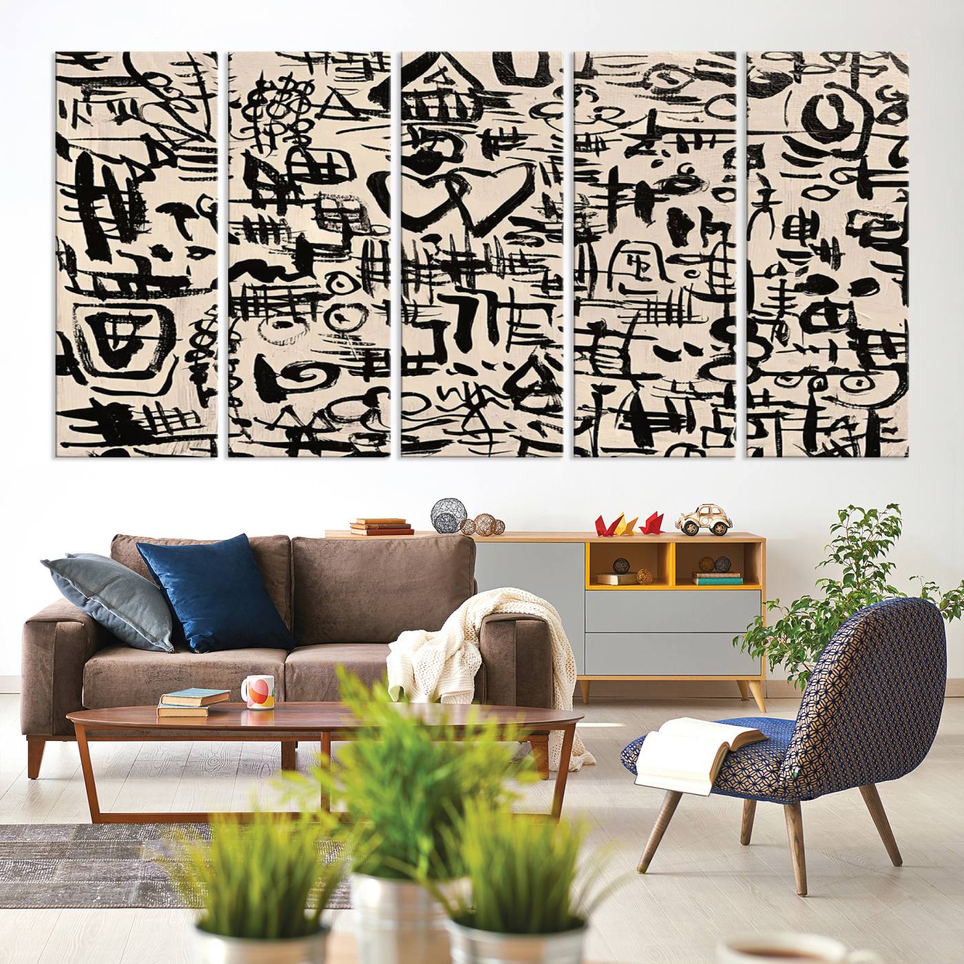 68273-MGV-CV-36X24-Abstract Love and Chaos Canvas Print, Black Symbols on Beige