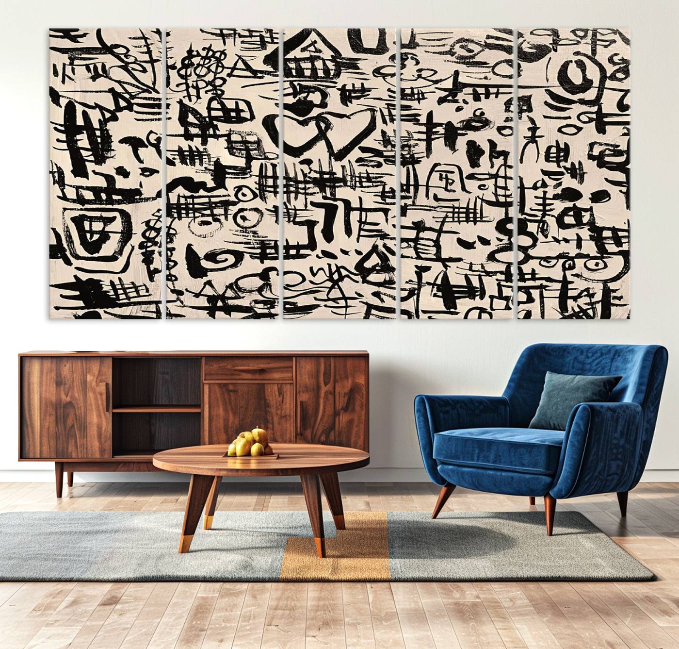 68273-MGV-CV-36X24-Abstract Love and Chaos Canvas Print, Black Symbols on Beige