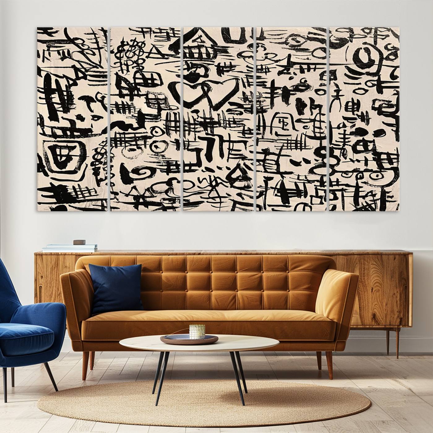 68273-MGV-CV-36X24-Abstract Love and Chaos Canvas Print, Black Symbols on Beige