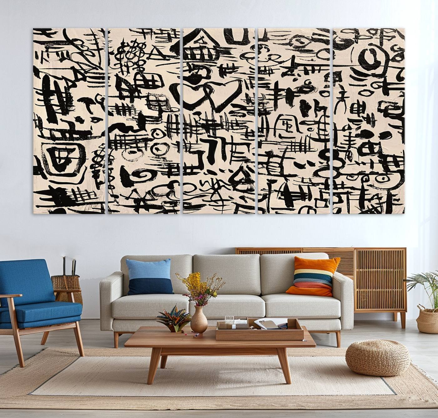 68273-MGV-CV-36X24-Abstract Love and Chaos Canvas Print, Black Symbols on Beige