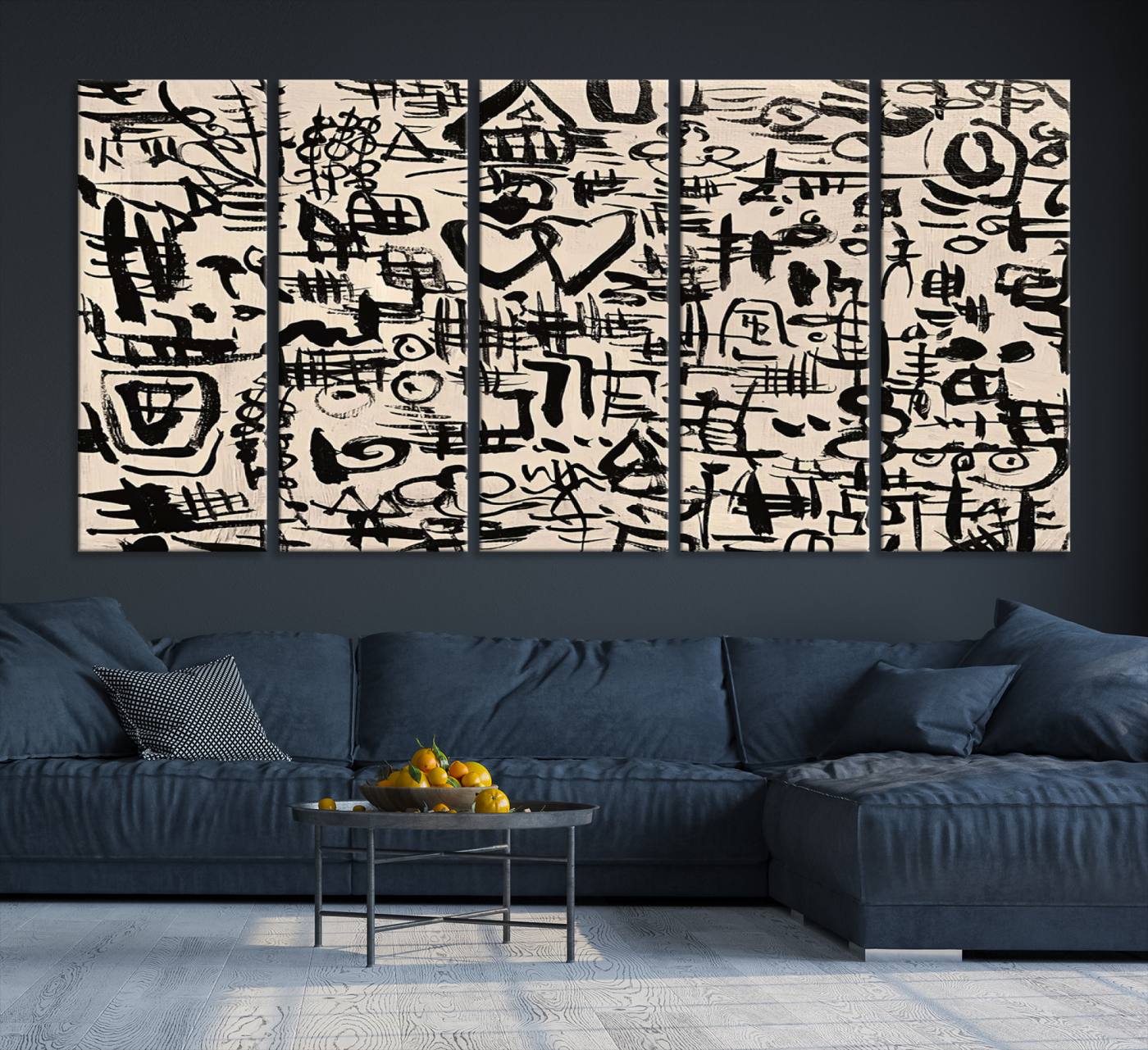68273-MGV-CV-36X24-Abstract Love and Chaos Canvas Print, Black Symbols on Beige