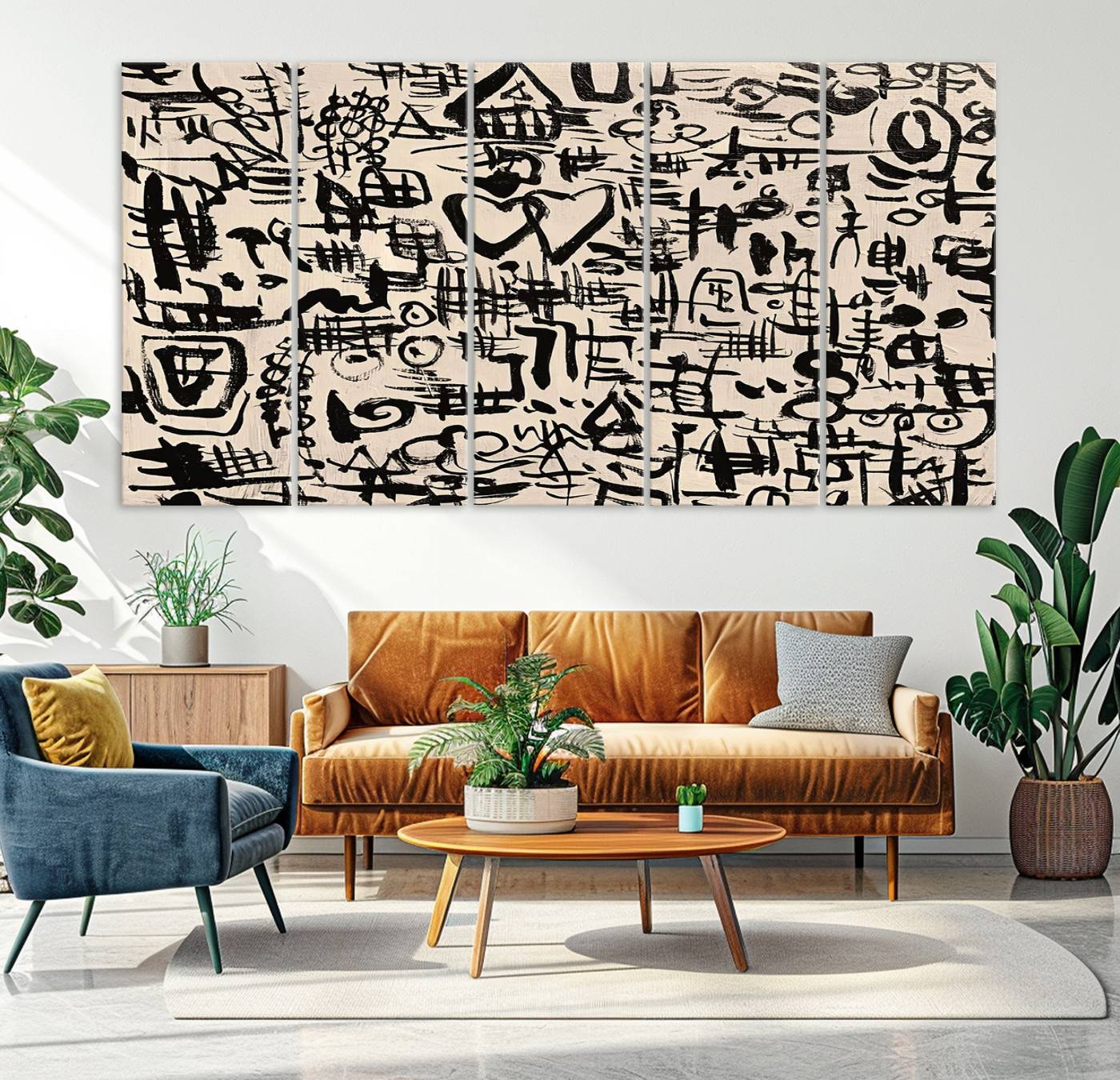 68273-MGV-CV-36X24-Abstract Love and Chaos Canvas Print, Black Symbols on Beige