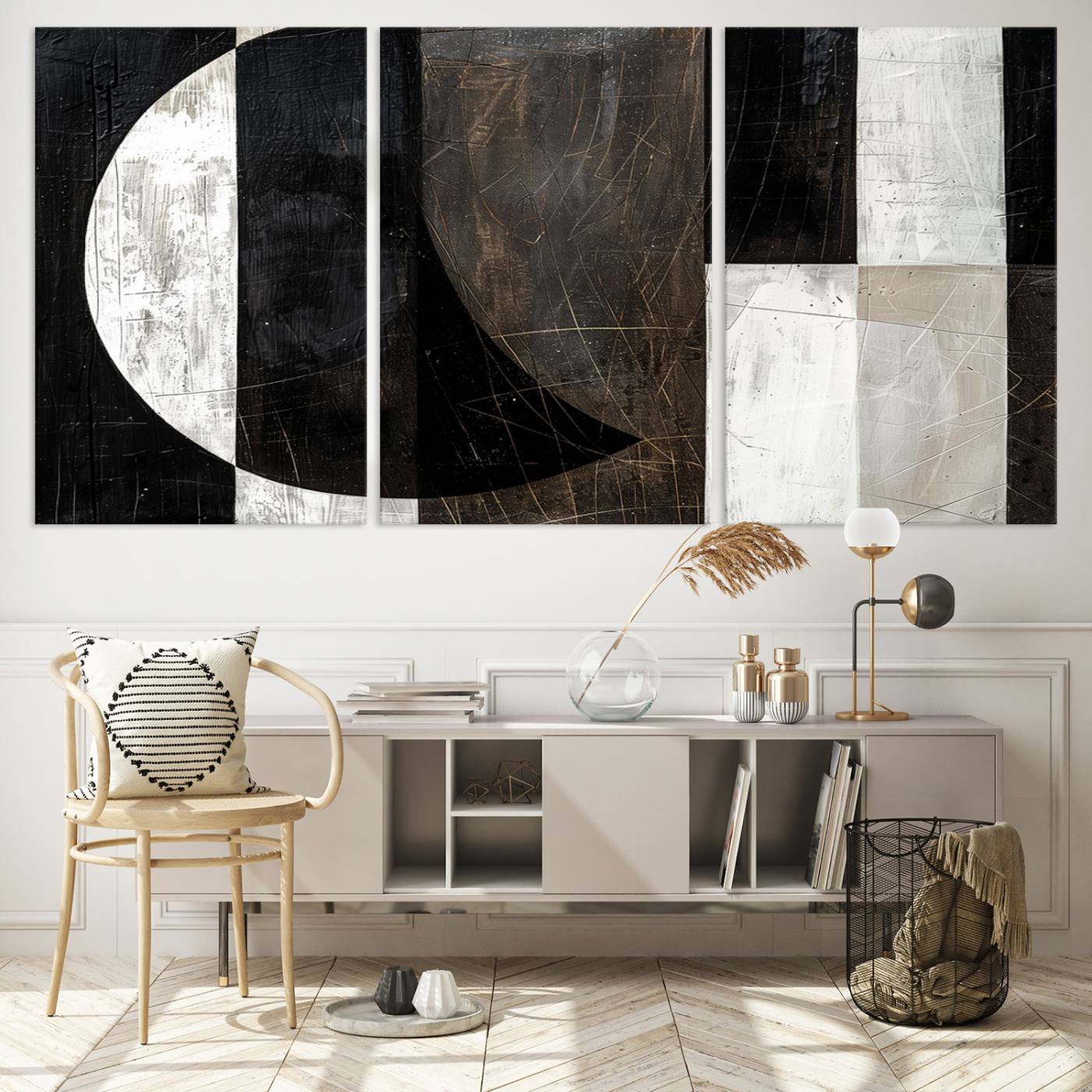 47880-MGV-CV-60X30-3P-Abstract Modern Wabi Sabi Wall Art Canvas Print Set – Minimalist Mid-Century Contemporary Artwork for Home, Office