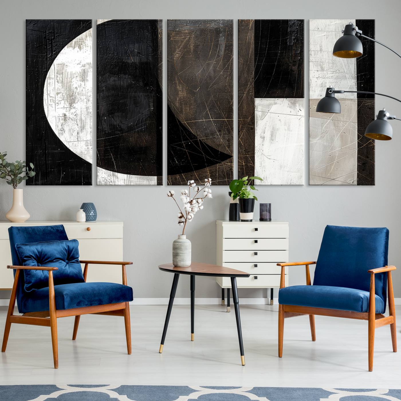 47880-MGV-CV-60X31-5P-Abstract Modern Wabi Sabi Wall Art Canvas Print Set – Minimalist Mid-Century Contemporary Artwork for Home, Office