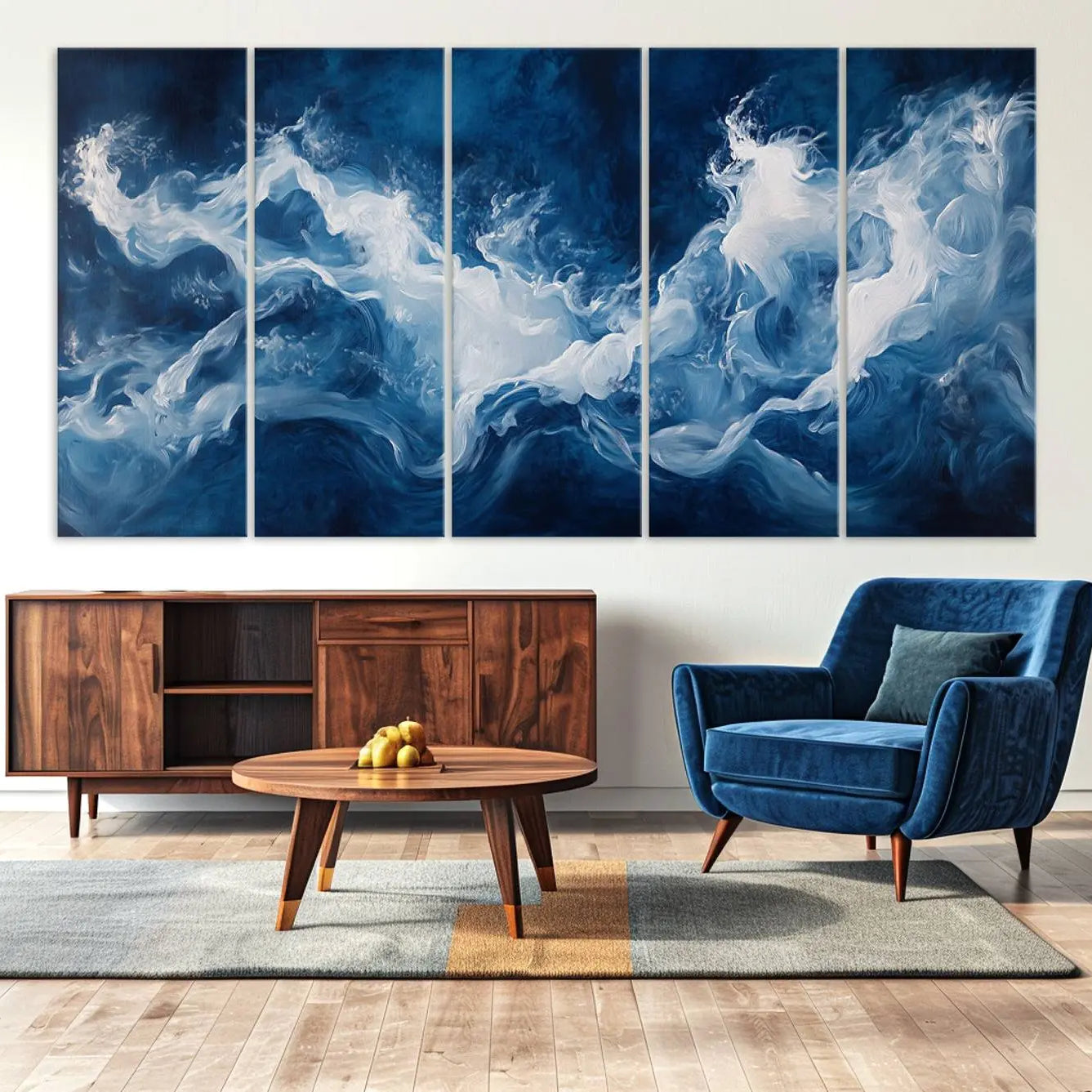 31179-MGV-CV-36X24-Abstract Ocean Storm Wall Art Canvas Print – Deep Blue White Sea Modern Coastal Artwork for Home, Office Decor