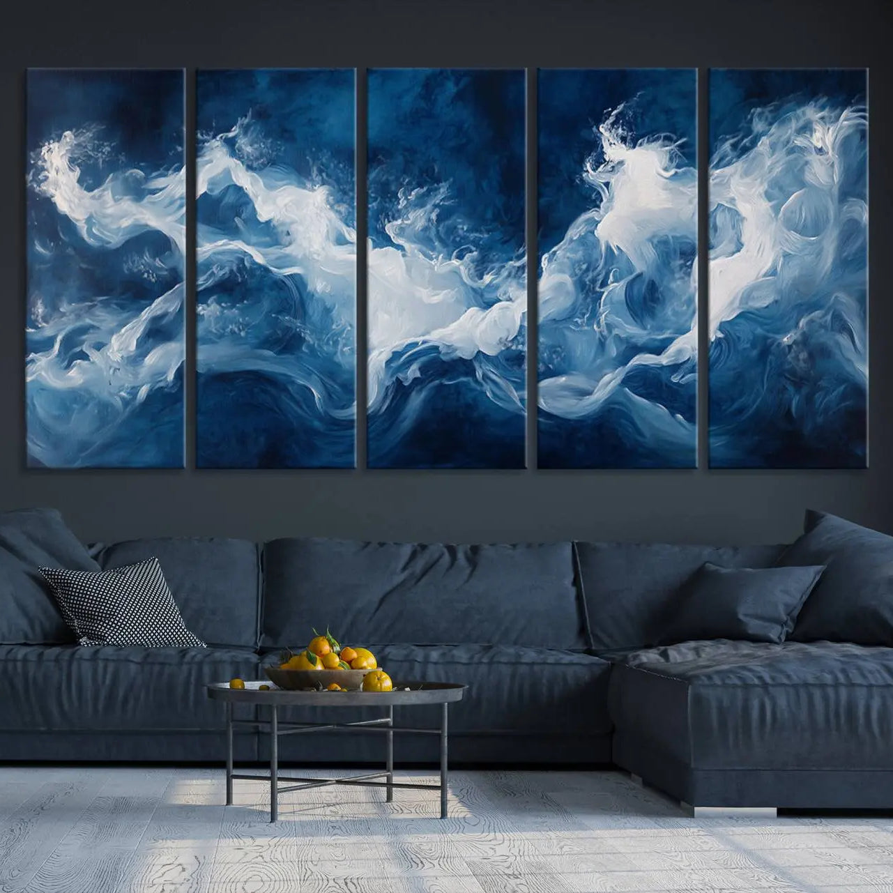 31179-MGV-CV-36X24-Abstract Ocean Storm Wall Art Canvas Print – Deep Blue White Sea Modern Coastal Artwork for Home, Office Decor
