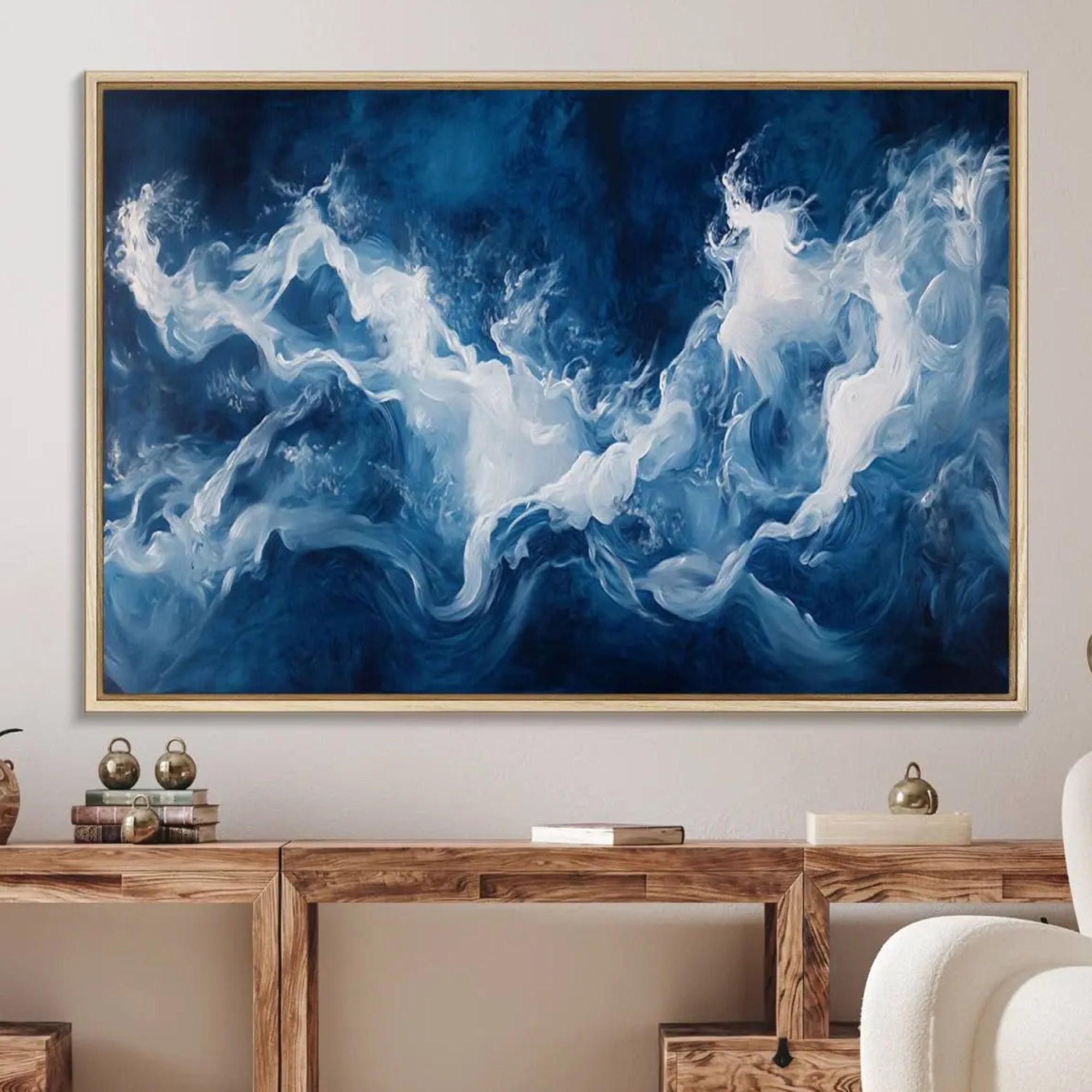 31179-MGV-FC-36X24_Natural-Abstract Ocean Storm Wall Art Canvas Print – Deep Blue White Sea Modern Coastal Artwork for Home, Office Decor