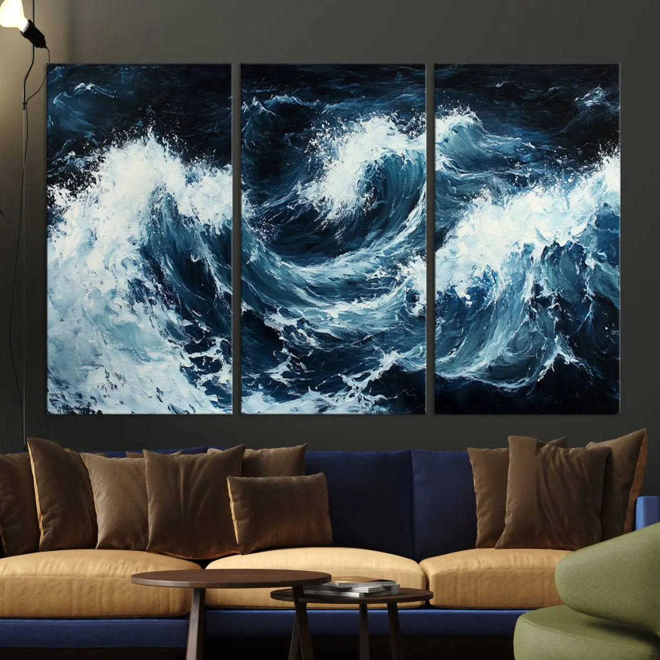 -Abstract Ocean Waves Canvas Wall Art Print - Dynamic Ocean Storm Large Printing - Modern Coastal