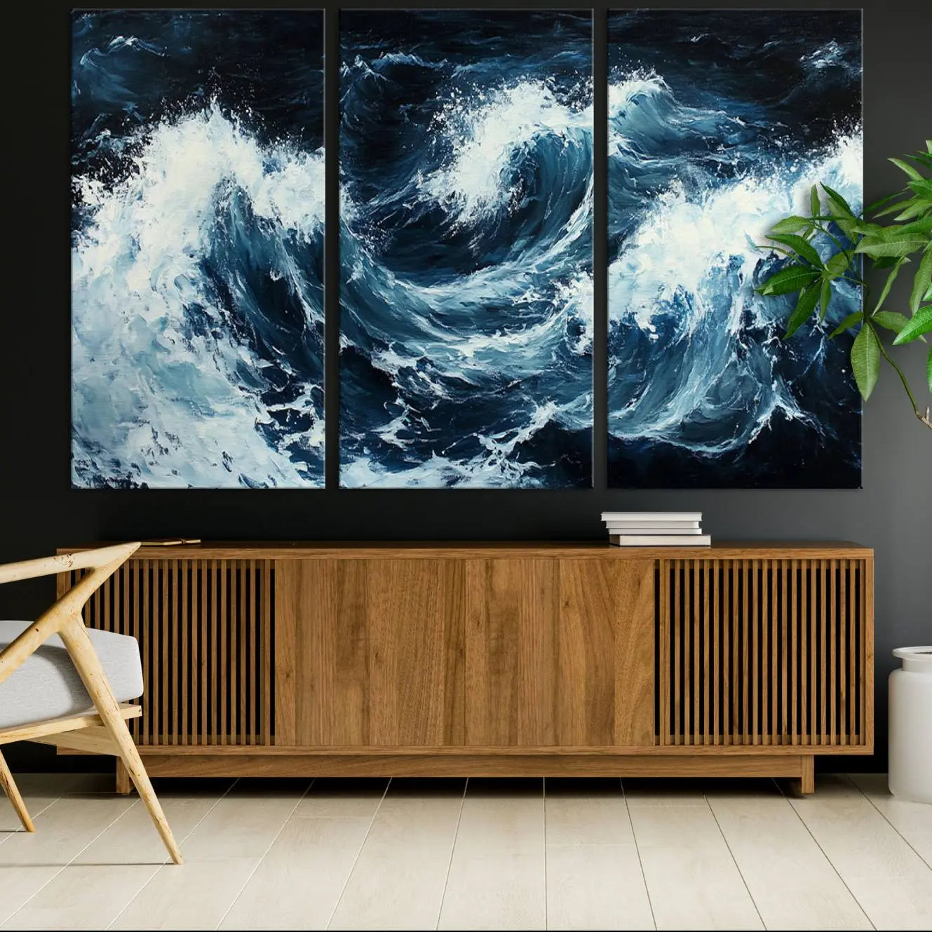 -Abstract Ocean Waves Canvas Wall Art Print - Dynamic Ocean Storm Large Printing - Modern Coastal
