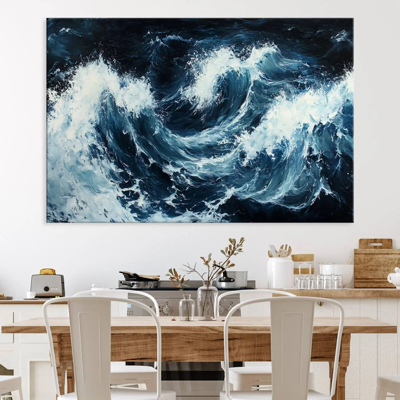 58960-MGV-CV-36X24-Abstract Ocean Waves Canvas Wall Art Print - Dynamic Ocean Storm Large Printing - Modern Coastal