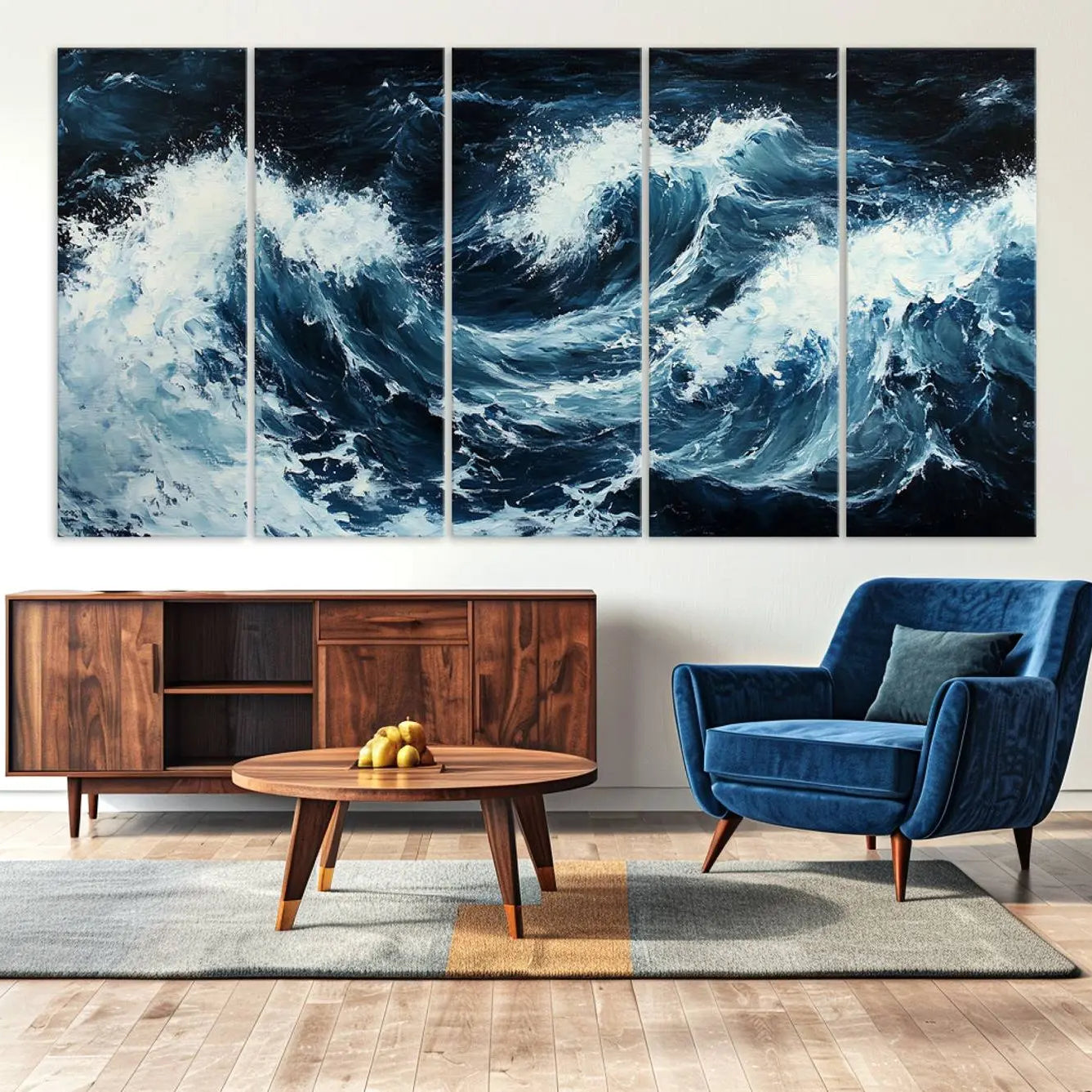 -Abstract Ocean Waves Canvas Wall Art Print - Dynamic Ocean Storm Large Printing - Modern Coastal