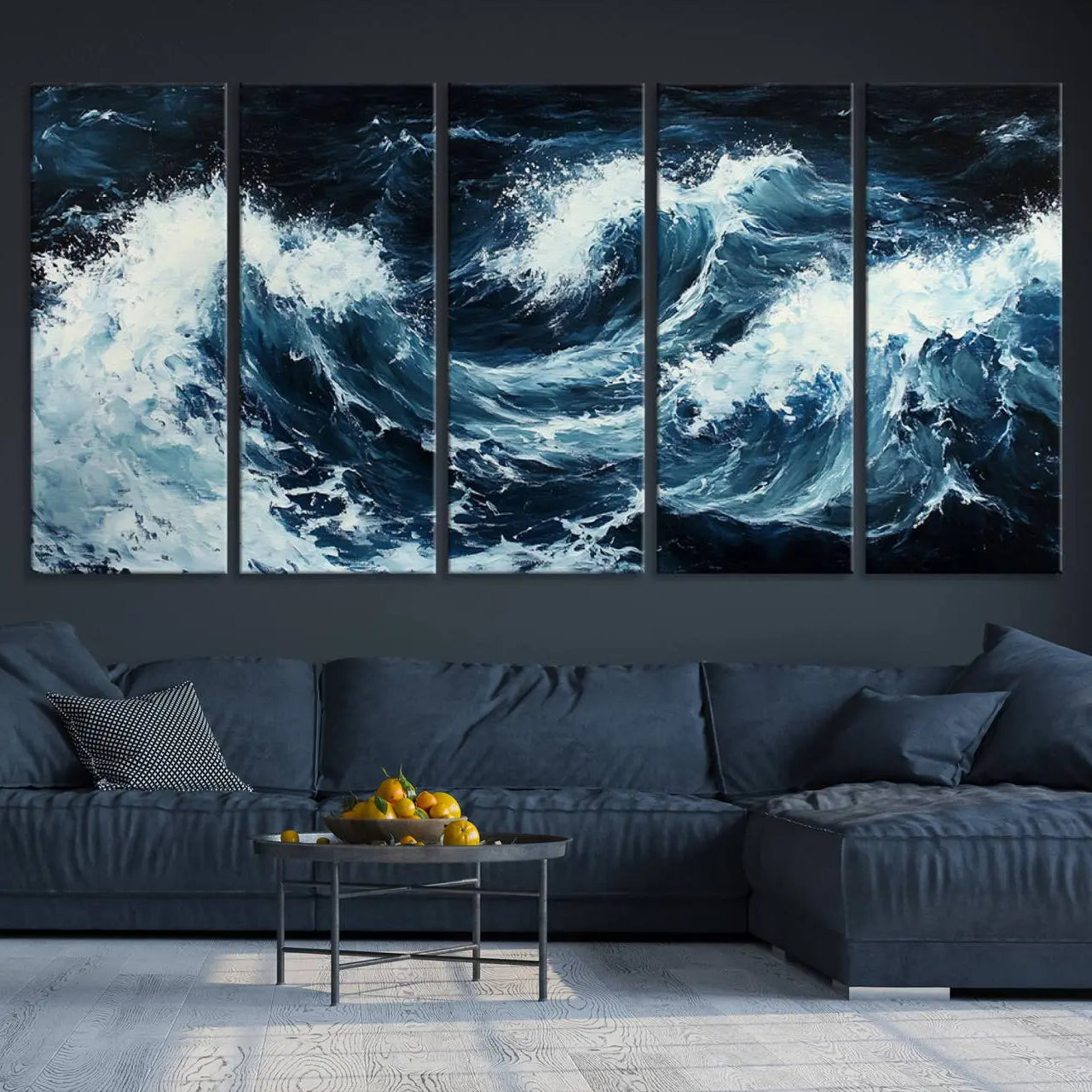 -Abstract Ocean Waves Canvas Wall Art Print - Dynamic Ocean Storm Large Printing - Modern Coastal
