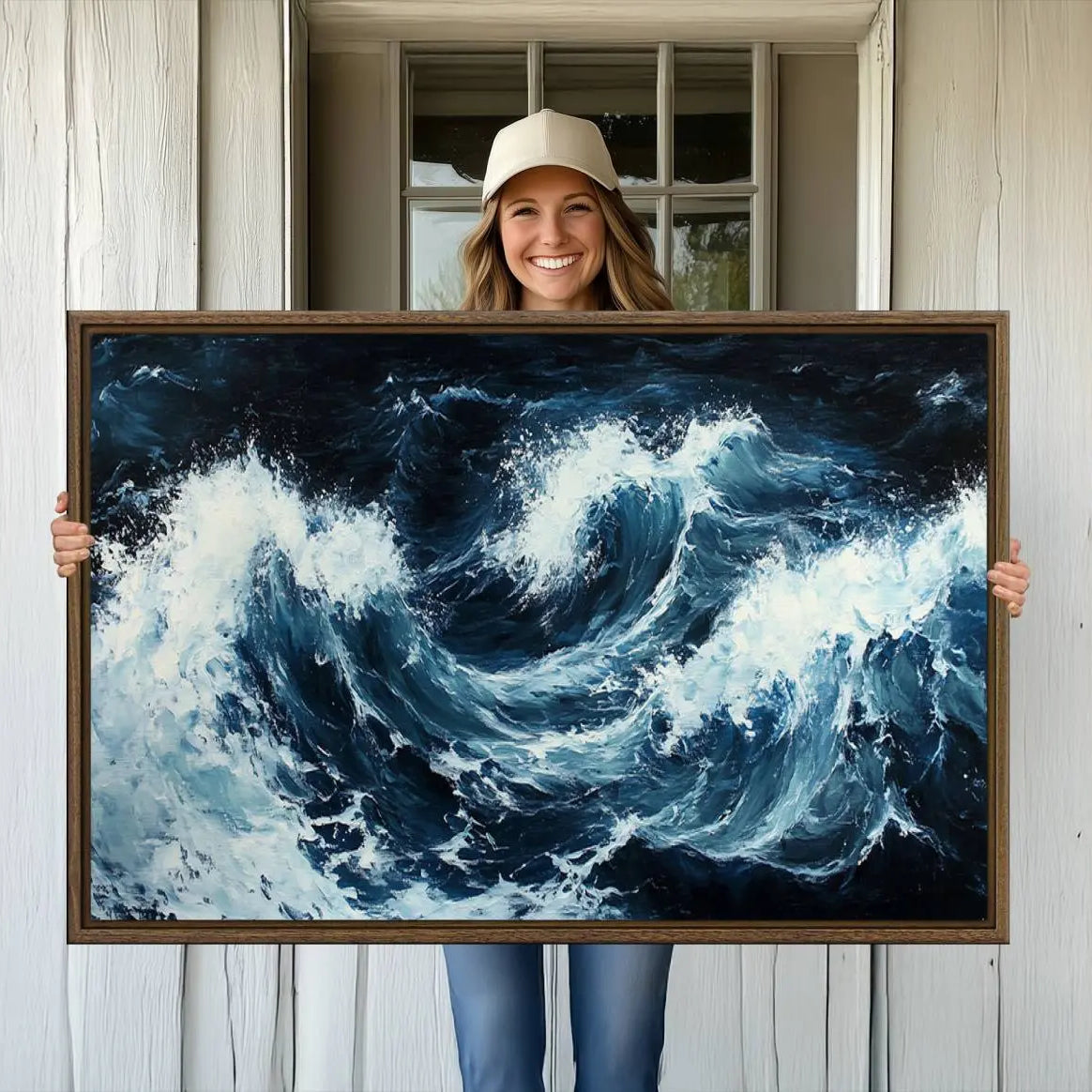 -Abstract Ocean Waves Canvas Wall Art Print - Dynamic Ocean Storm Large Printing - Modern Coastal