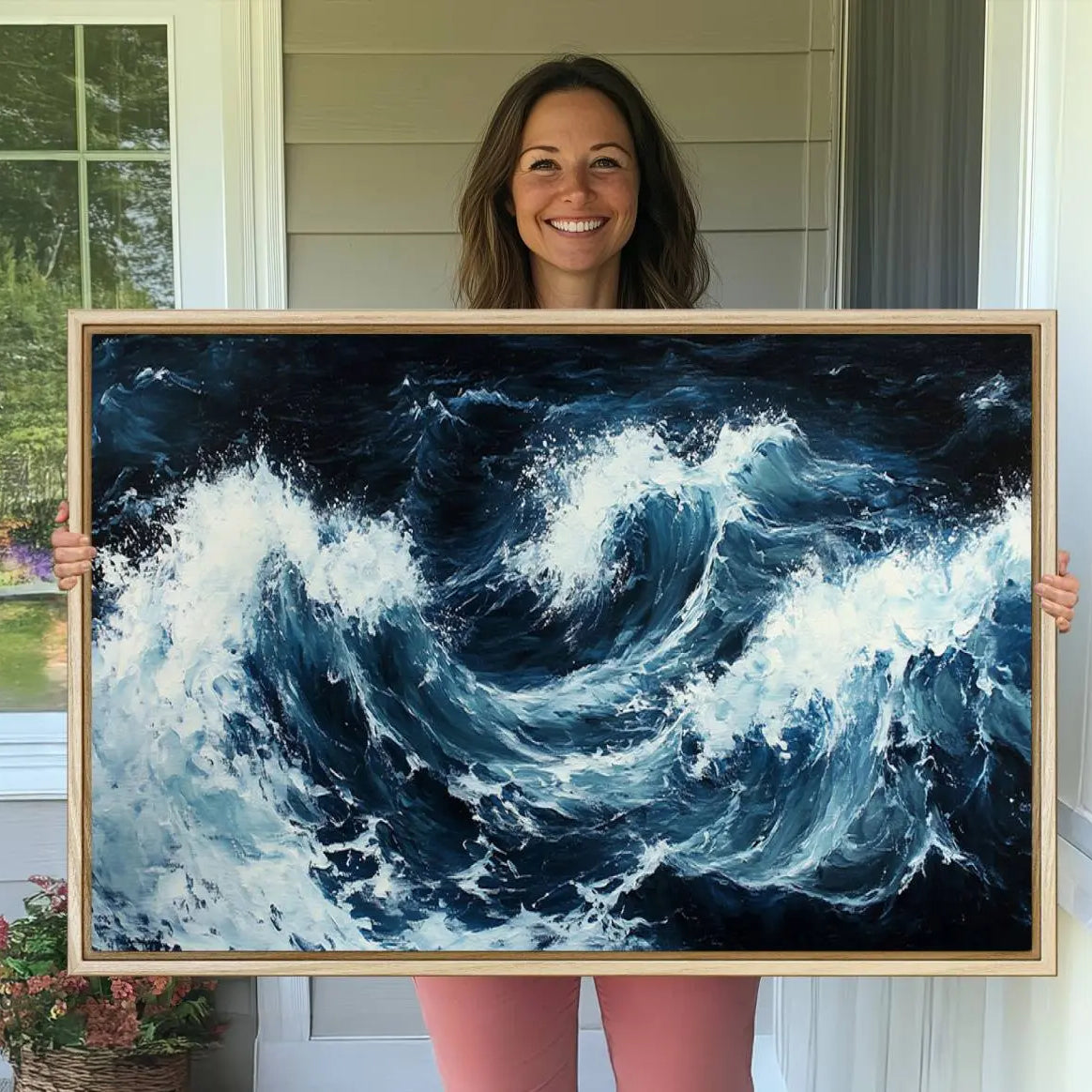 -Abstract Ocean Waves Canvas Wall Art Print - Dynamic Ocean Storm Large Printing - Modern Coastal
