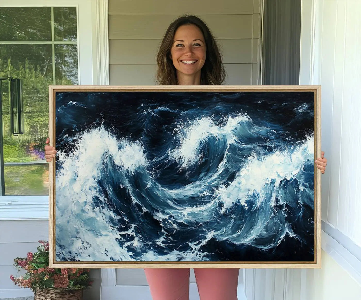 -Abstract Ocean Waves Canvas Wall Art Print - Dynamic Ocean Storm Large Printing - Modern Coastal