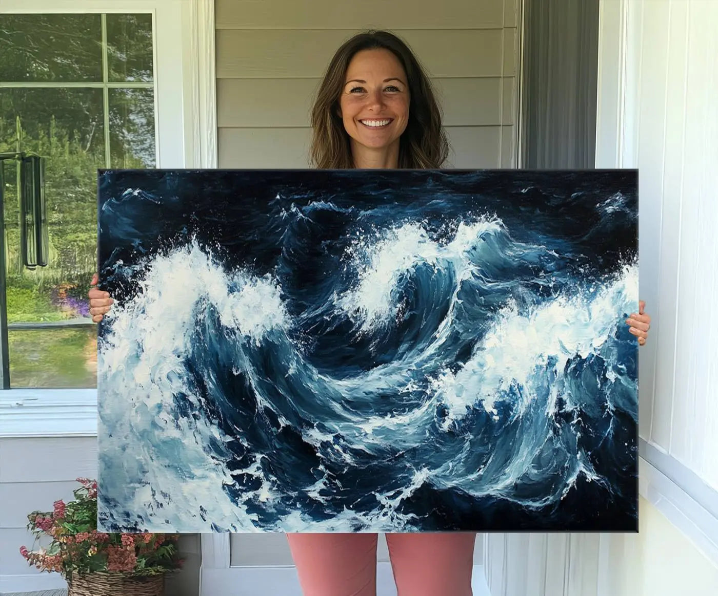 -Abstract Ocean Waves Canvas Wall Art Print - Dynamic Ocean Storm Large Printing - Modern Coastal