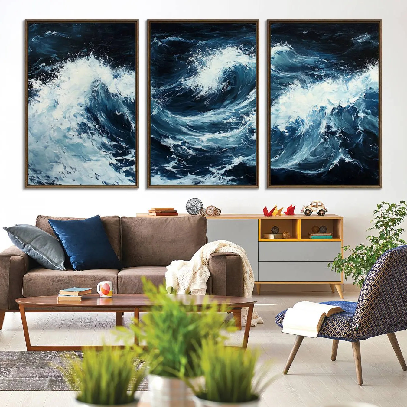 -Abstract Ocean Waves Canvas Wall Art Print - Dynamic Ocean Storm Large Printing - Modern Coastal