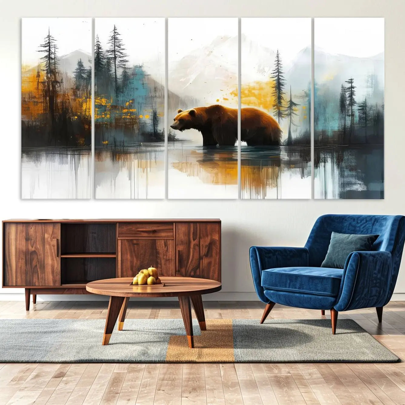 50308-MGV-CV-36X24-Abstract Rustic Bear Wall Art Canvas Print – Forest Mountain Nature Scene Wildlife Artwork for Home, Office Decor