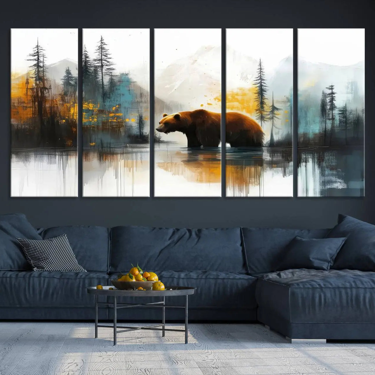50308-MGV-CV-36X24-Abstract Rustic Bear Wall Art Canvas Print – Forest Mountain Nature Scene Wildlife Artwork for Home, Office Decor