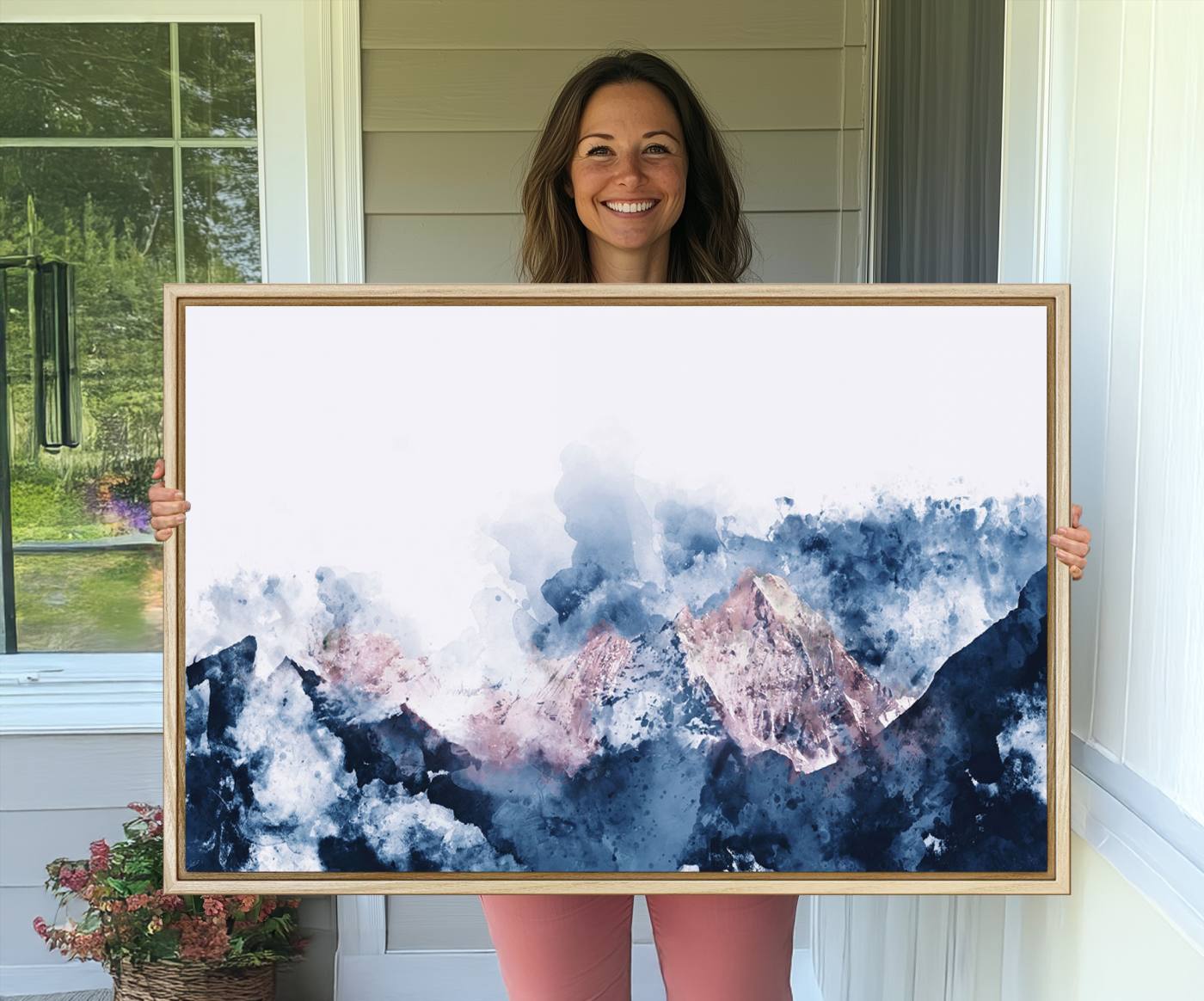 -Abstract Watercolor Mountain Landscape Art Canvas Print