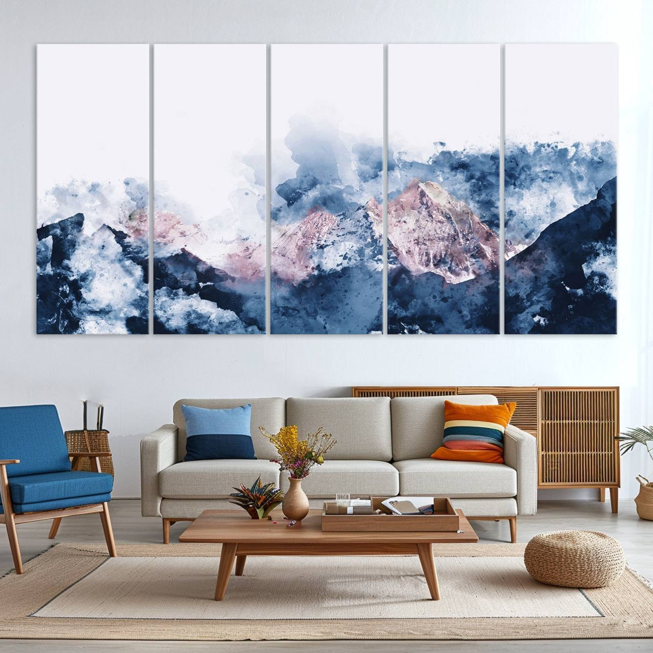39678-MGV-CV-36X24-Abstract Watercolor Mountain Landscape Art Canvas Print