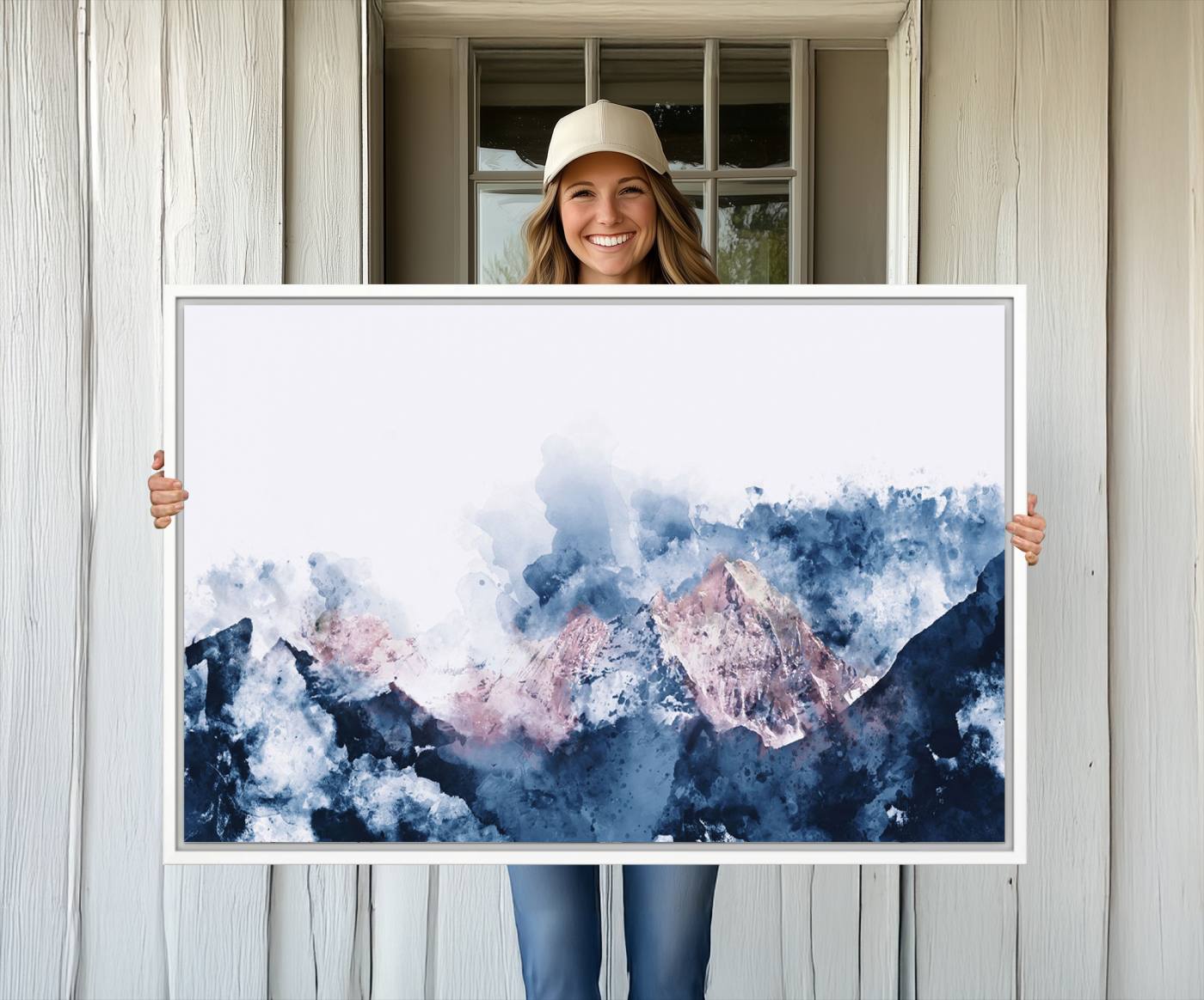 -Abstract Watercolor Mountain Landscape Art Canvas Print