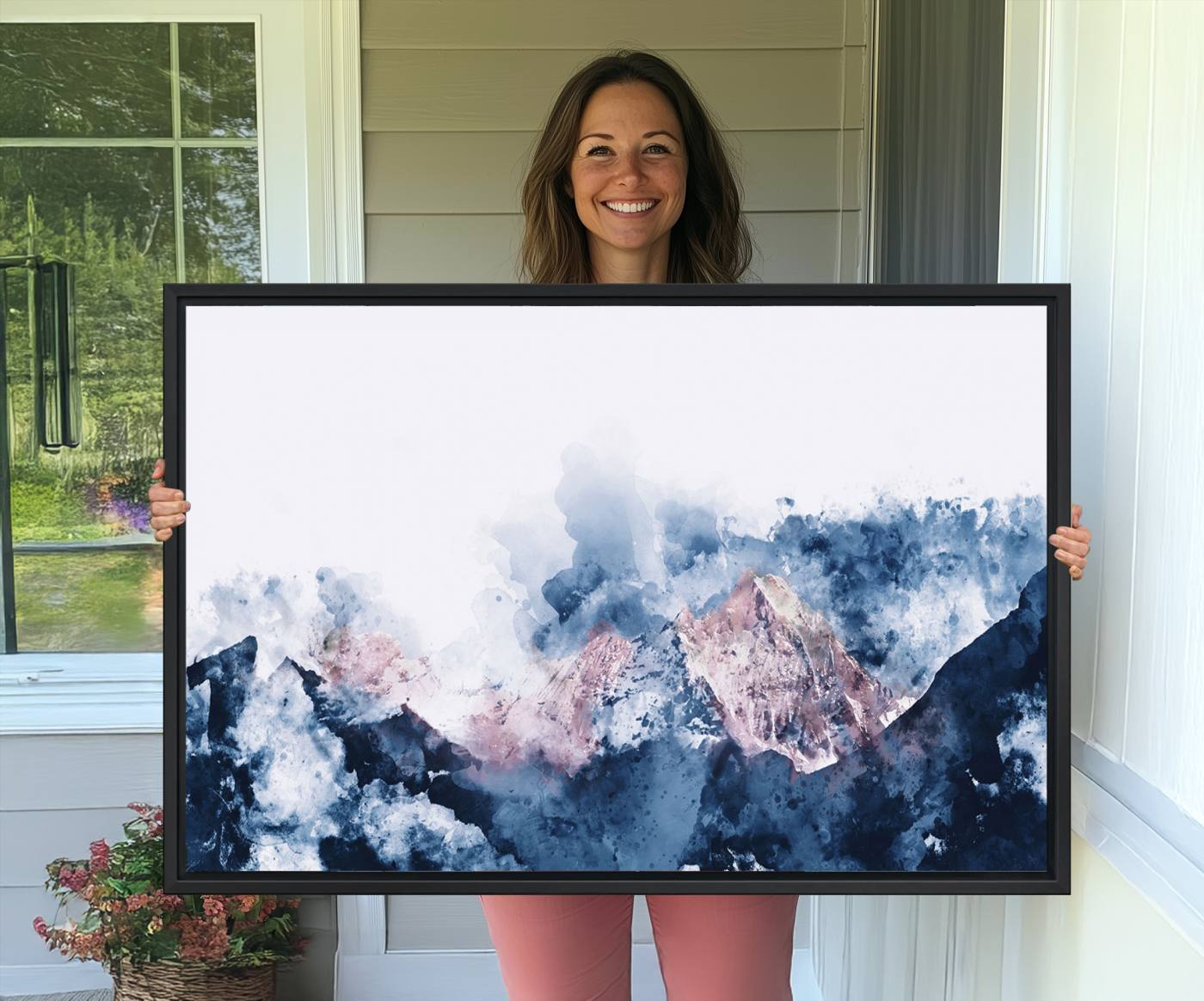 -Abstract Watercolor Mountain Landscape Art Canvas Print