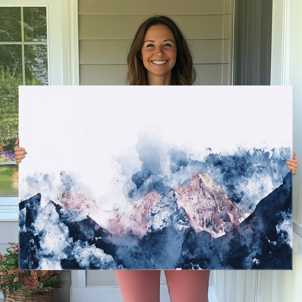 39678-MGV-CV-36X24-Abstract Watercolor Mountain Landscape Art Canvas Print