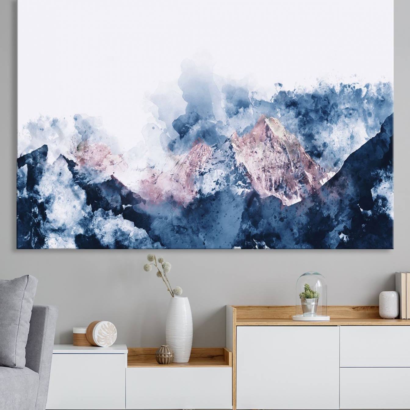 39678-MGV-CV-36X24-Abstract Watercolor Mountain Landscape Art Canvas Print