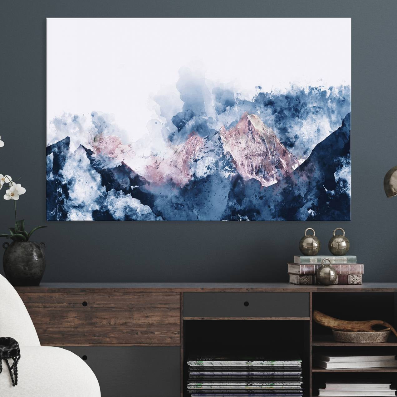 39678-MGV-CV-36X24-Abstract Watercolor Mountain Landscape Art Canvas Print
