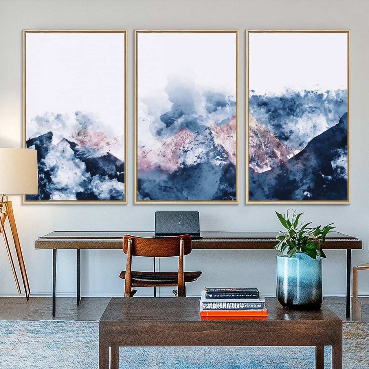 39678-MGV-FC-48X32-3P_Natural-Abstract Watercolor Mountain Landscape Art Canvas Print
