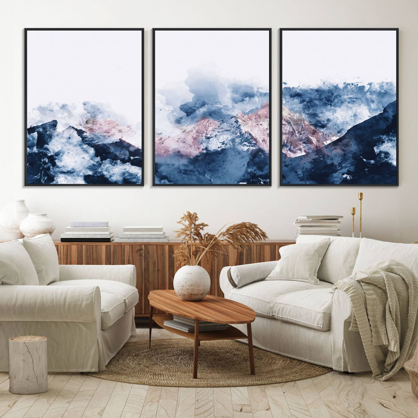 39678-MGV-FC-60X30-3P_Black-Abstract Watercolor Mountain Landscape Art Canvas Print