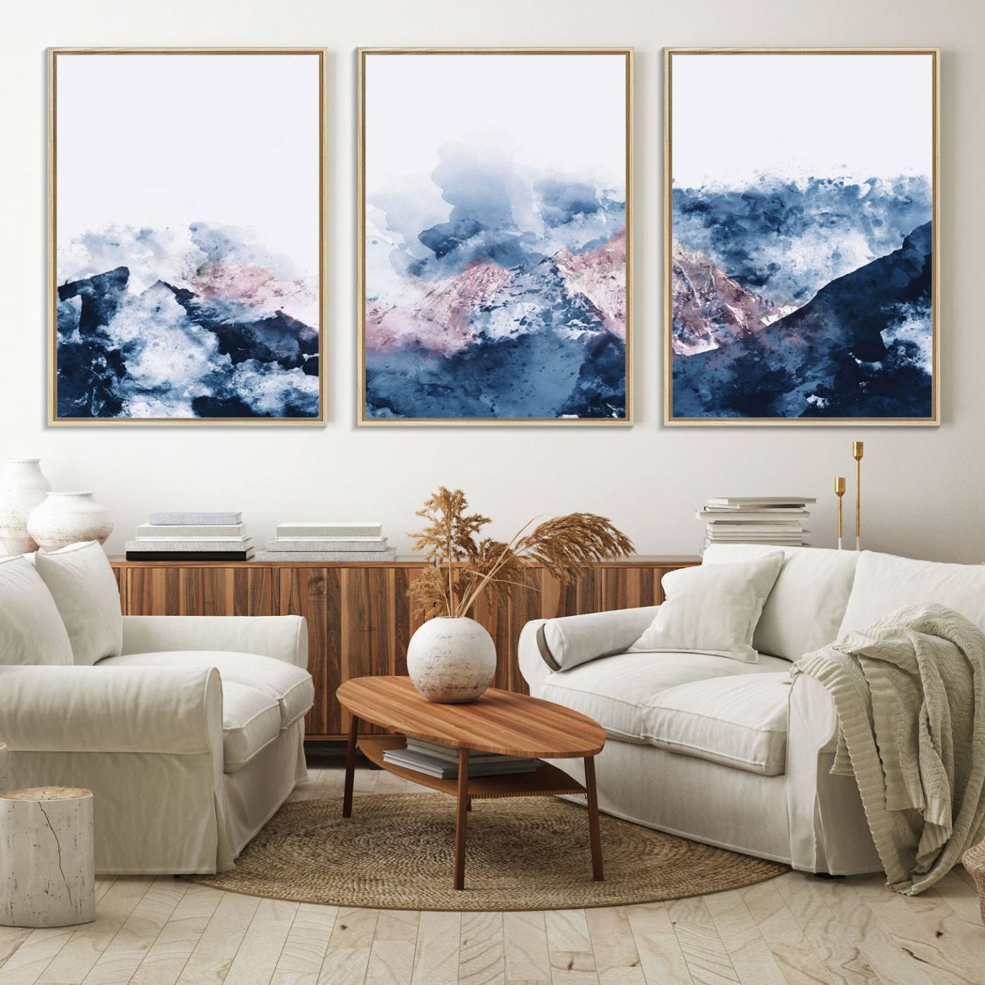 39678-MGV-FC-60X30-3P_Natural-Abstract Watercolor Mountain Landscape Art Canvas Print