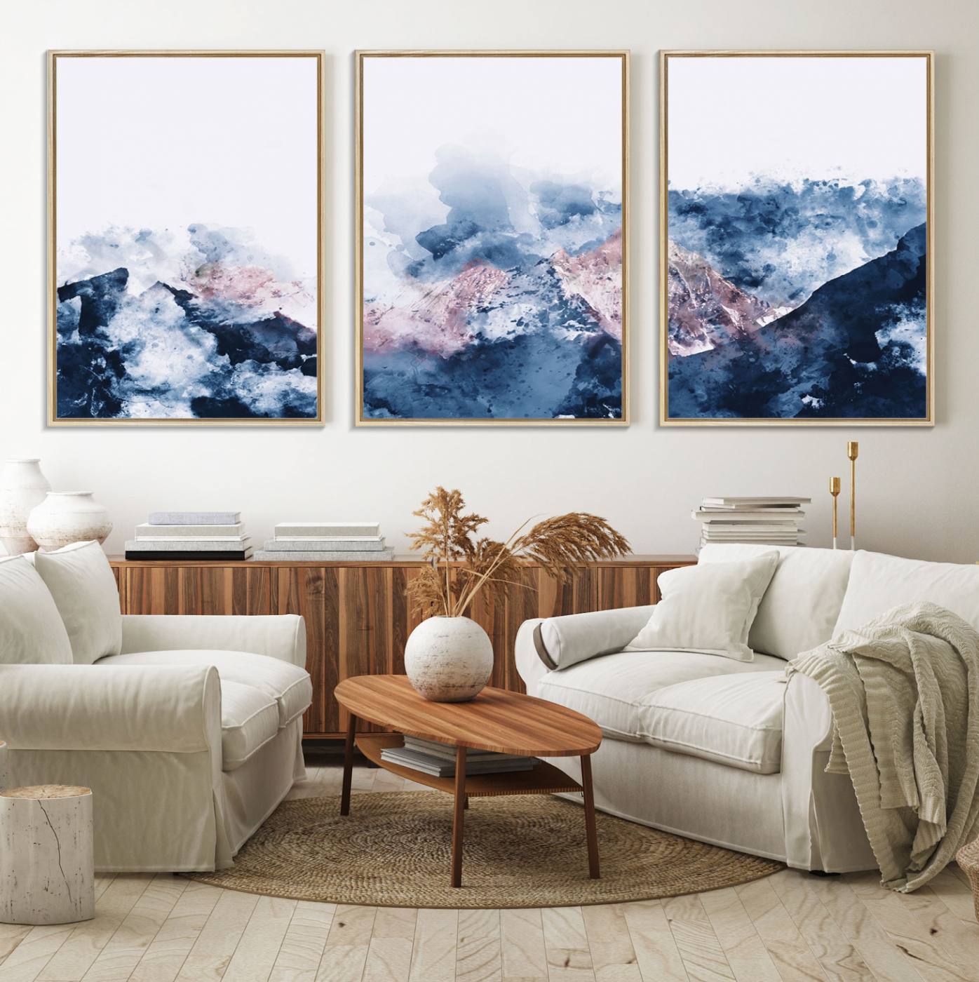 39678-MGV-FC-60X30-3P_Natural-Abstract Watercolor Mountain Landscape Art Canvas Print