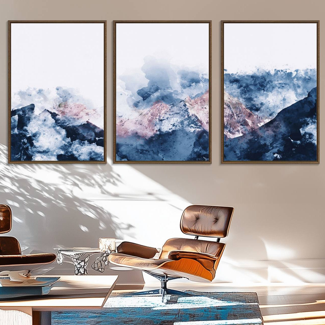 39678-MGV-FC-60X30-3P_Walnut-Abstract Watercolor Mountain Landscape Art Canvas Print