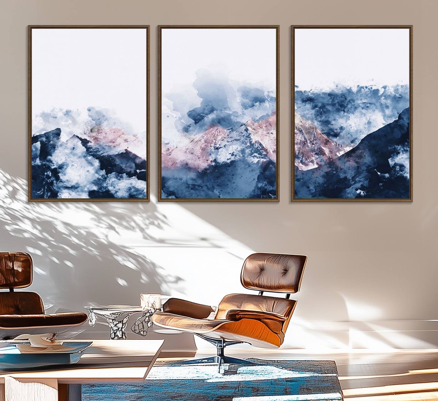 39678-MGV-FC-60X30-3P_Walnut-Abstract Watercolor Mountain Landscape Art Canvas Print