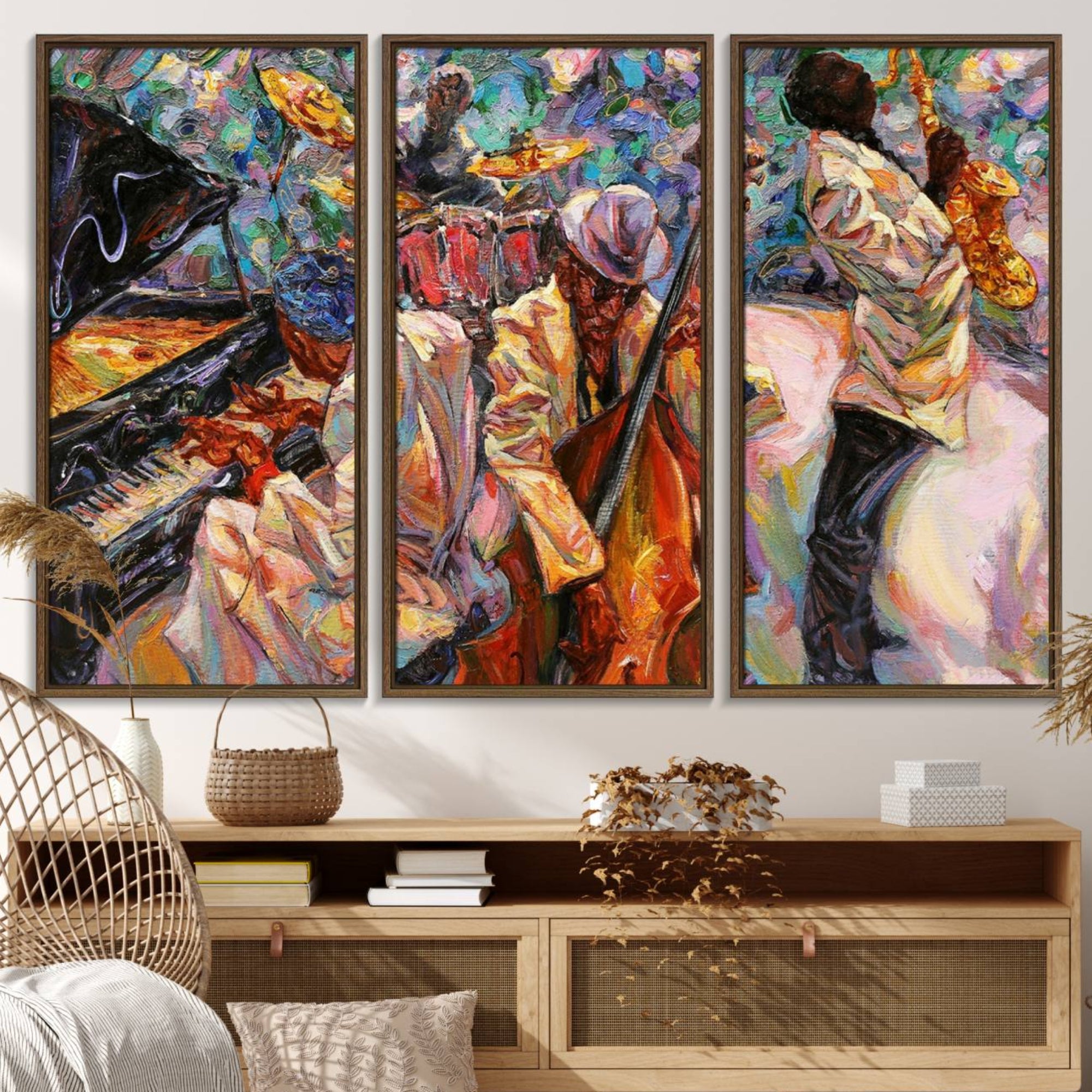 34929-MGV-FC-48X32-3P_Walnut-African American Jazz Art Music Abstract Wall Art Painting Canvas Wall Art