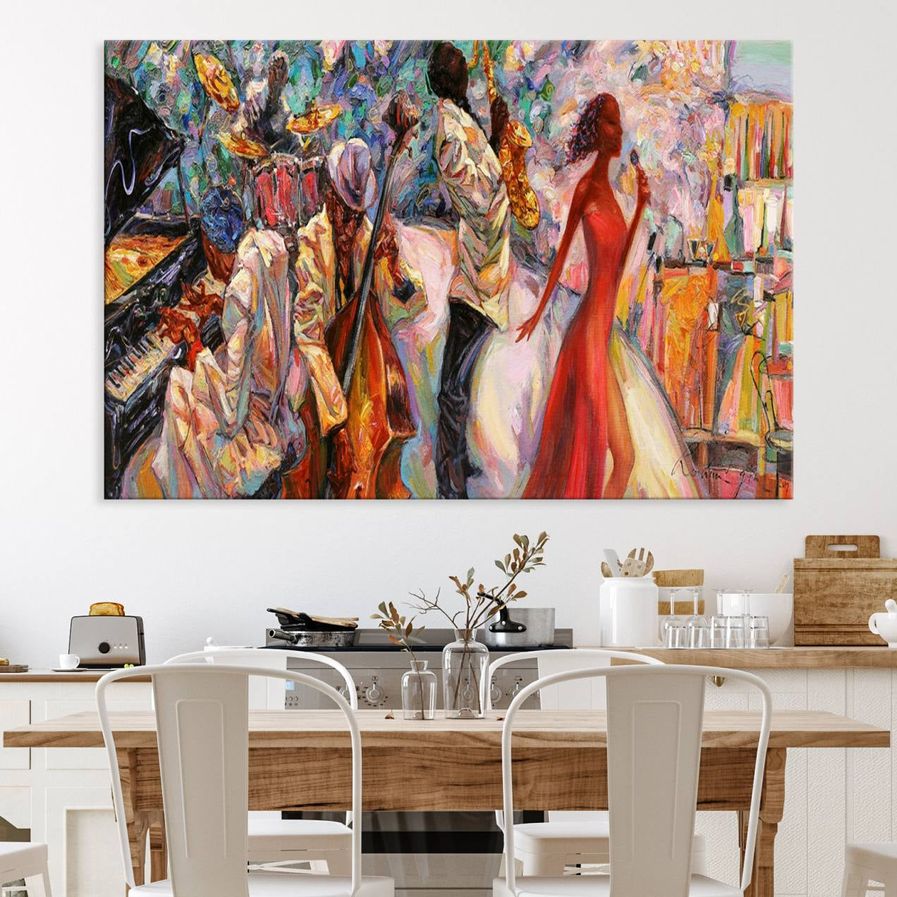 40574-MGV-CV-36X24-Afro American Jazz Band Canvas Wall Art | 3 Panel Music Printing for Living Room