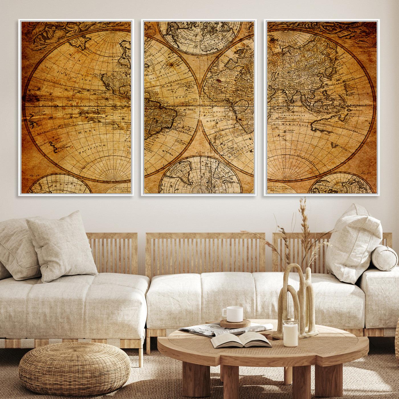 -Push Pin World Map Canvas Print – Framed Wall Art for Couples to Track Their Travels – Anniversary