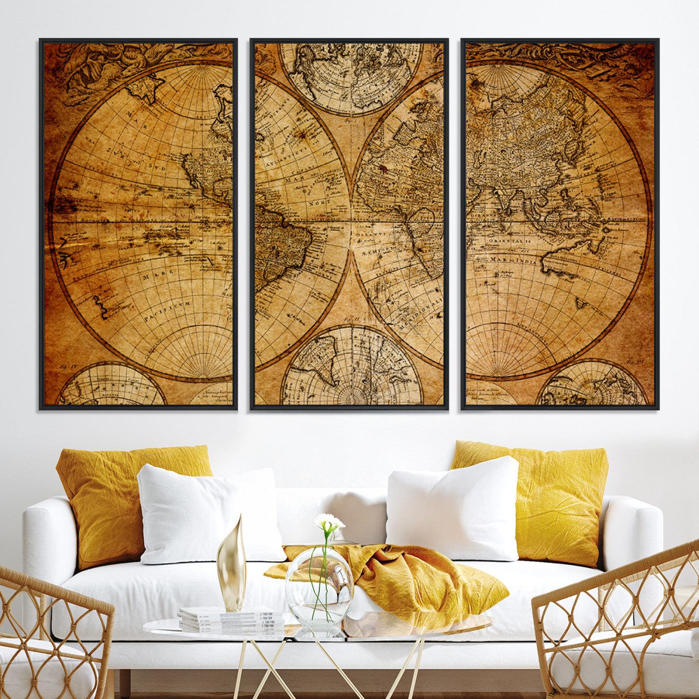 -Push Pin World Map Canvas Print – Framed Wall Art for Couples to Track Their Travels – Anniversary
