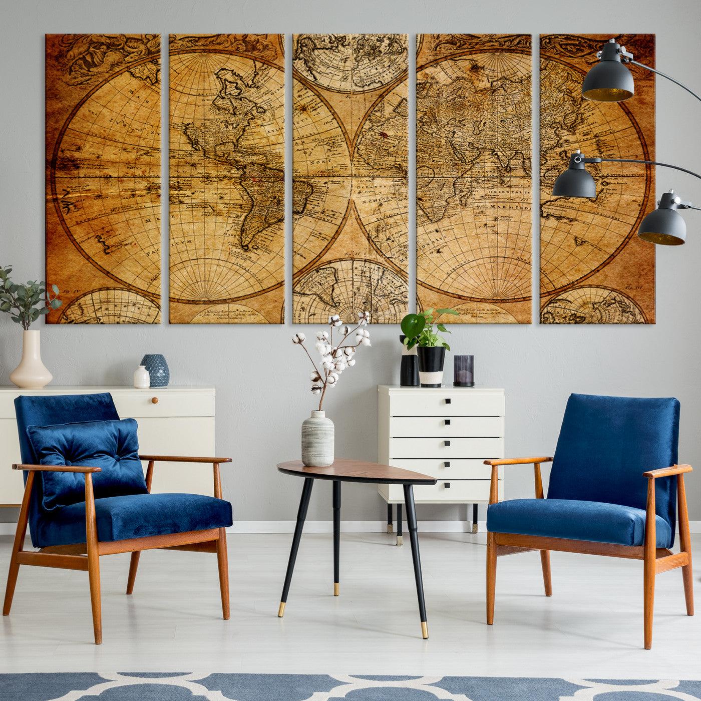 -Push Pin World Map Canvas Print – Framed Wall Art for Couples to Track Their Travels – Anniversary