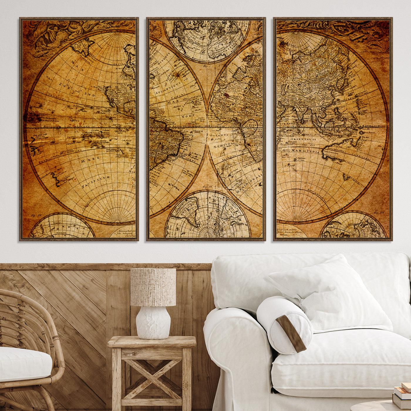 -Push Pin World Map Canvas Print – Framed Wall Art for Couples to Track Their Travels – Anniversary
