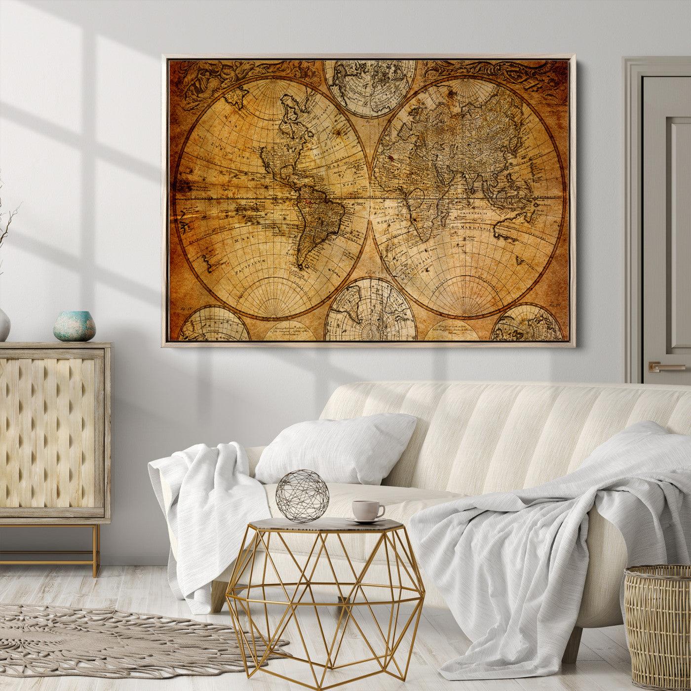 -Push Pin World Map Canvas Print – Framed Wall Art for Couples to Track Their Travels – Anniversary