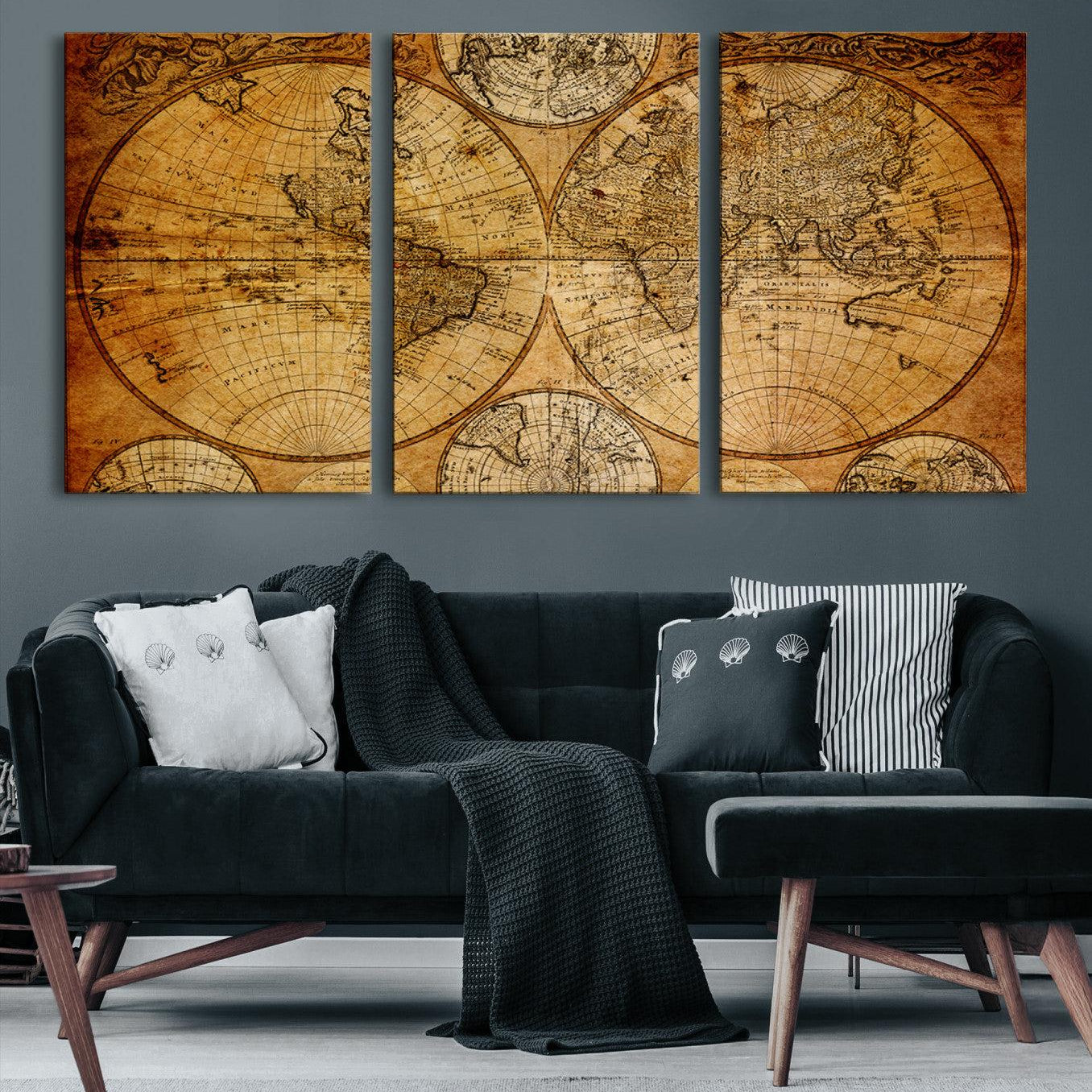 25517-MGV-CV-36X24-Vintage World Map Canvas Print – Antique Push Pin Travel Map, Framed Wall Art for Home or Office Decor