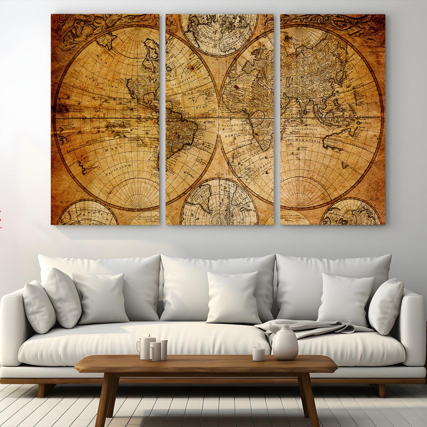 25517-MGV-CV-36X24-Vintage World Map Canvas Print – Antique Push Pin Travel Map, Framed Wall Art for Home or Office Decor