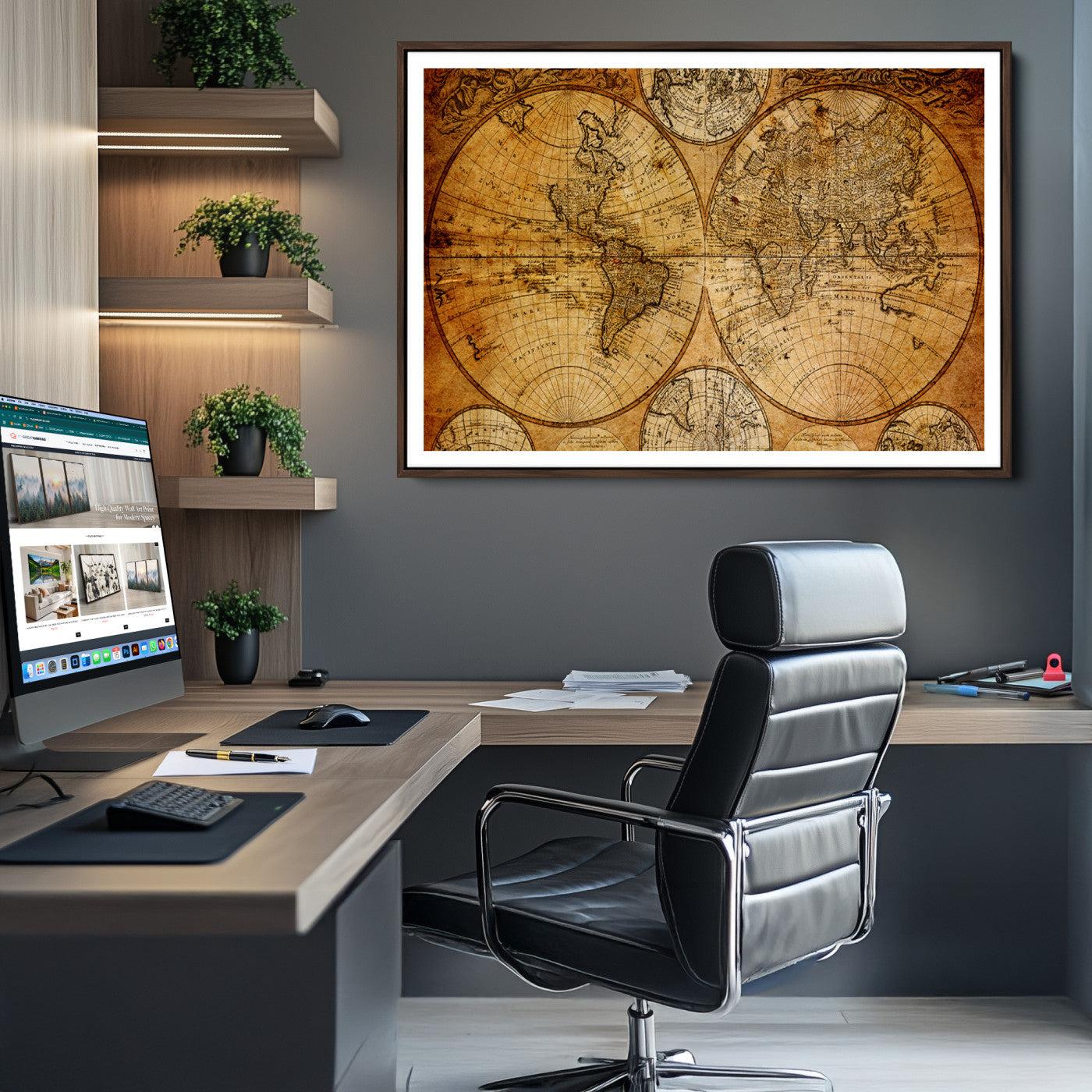 -Push Pin World Map Canvas Print – Framed Wall Art for Couples to Track Their Travels – Anniversary
