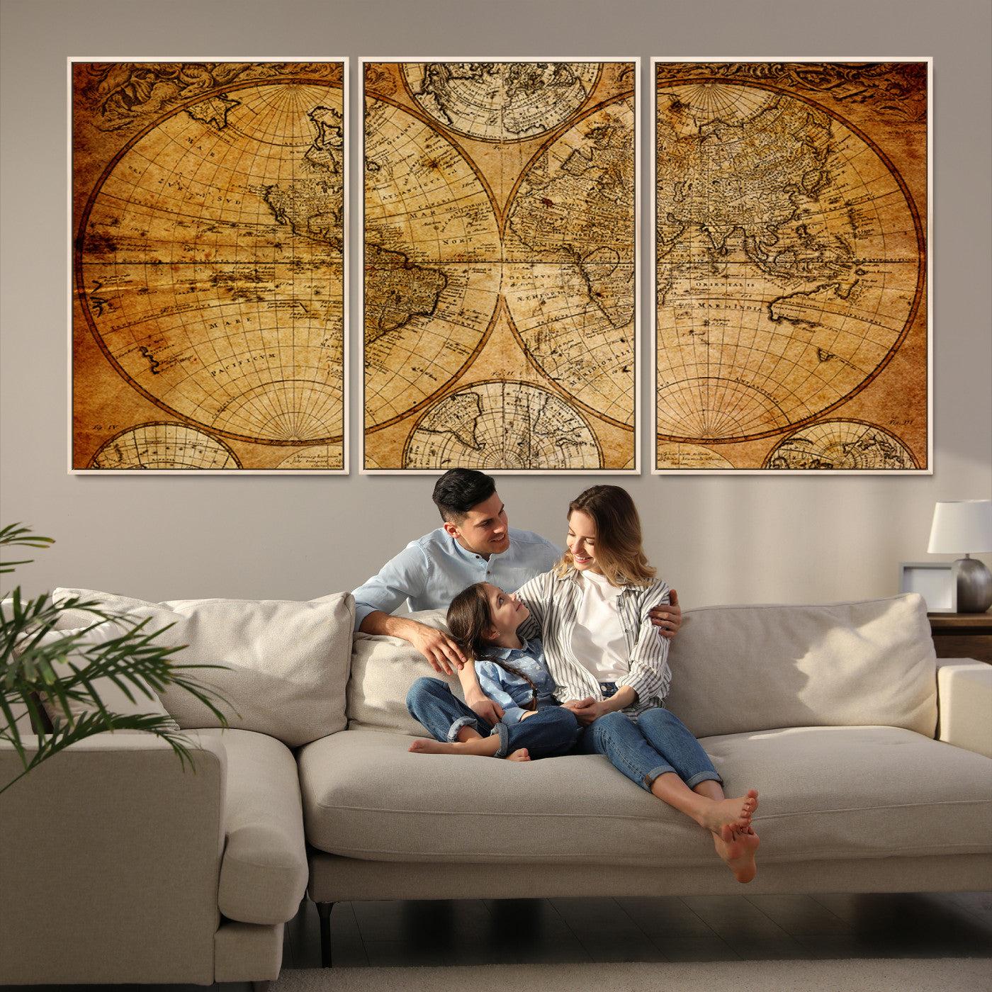 -Push Pin World Map Canvas Print – Framed Wall Art for Couples to Track Their Travels – Anniversary