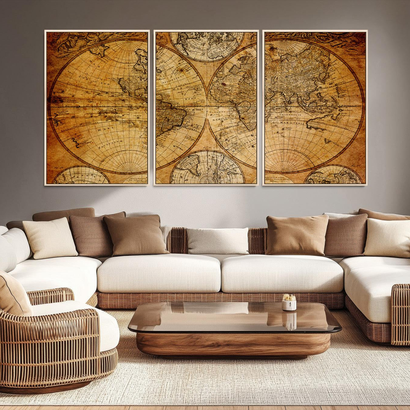 25517-MGV-CV-36X24-Vintage World Map Canvas Print – Antique Push Pin Travel Map, Framed Wall Art for Home or Office Decor
