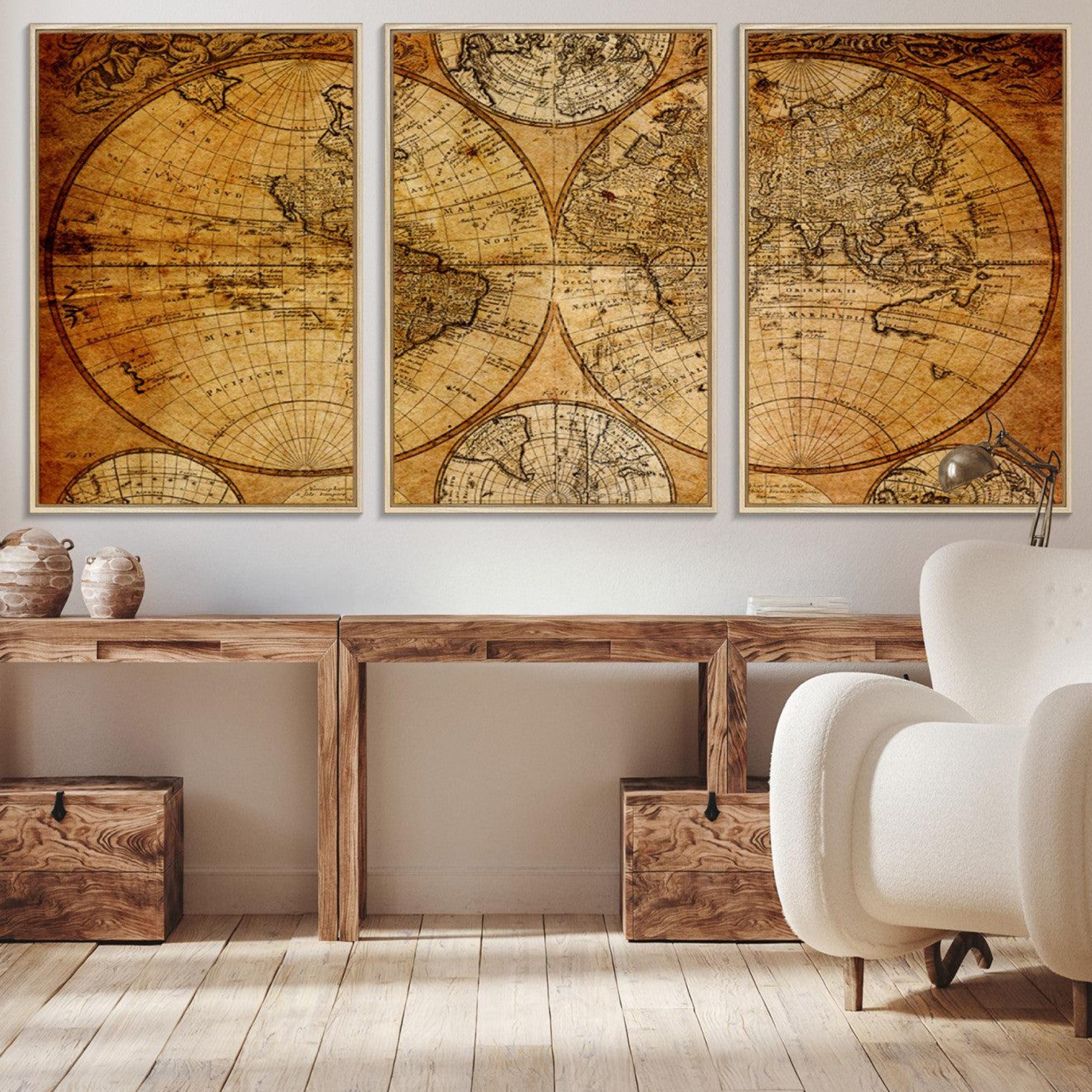 25517-MGV-CV-36X24-Vintage World Map Canvas Print – Antique Push Pin Travel Map, Framed Wall Art for Home or Office Decor
